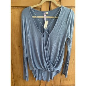 Blue long sleeve open front top